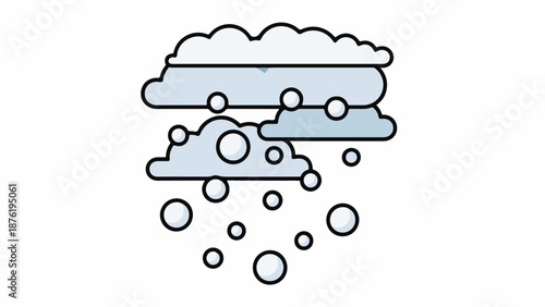 Stylized illustration of grey clouds raining white circles