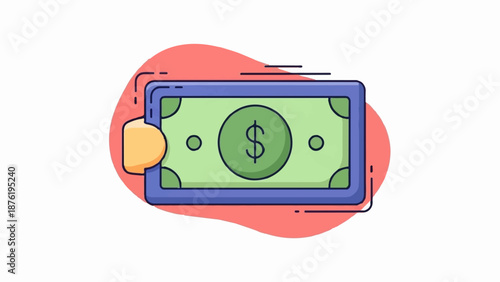 Stylized graphic of a digital wallet holding a dollar bill