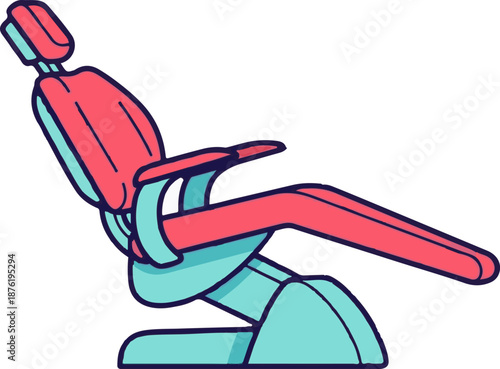 Stylized illustration of a reclining chair in bright coral and turquoise