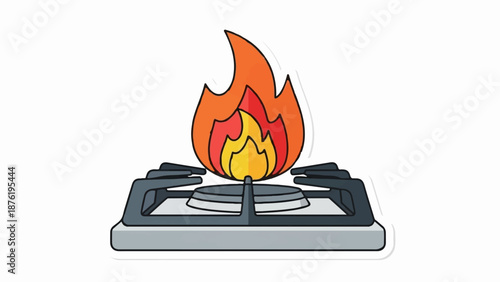 Stylized illustration of a gas stove burner with a vibrant flame