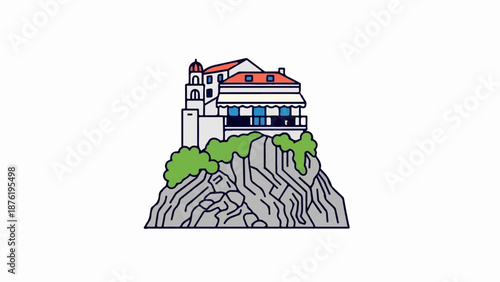 Wallpaper Mural Stylized illustration of a building perched atop a rocky cliff Torontodigital.ca