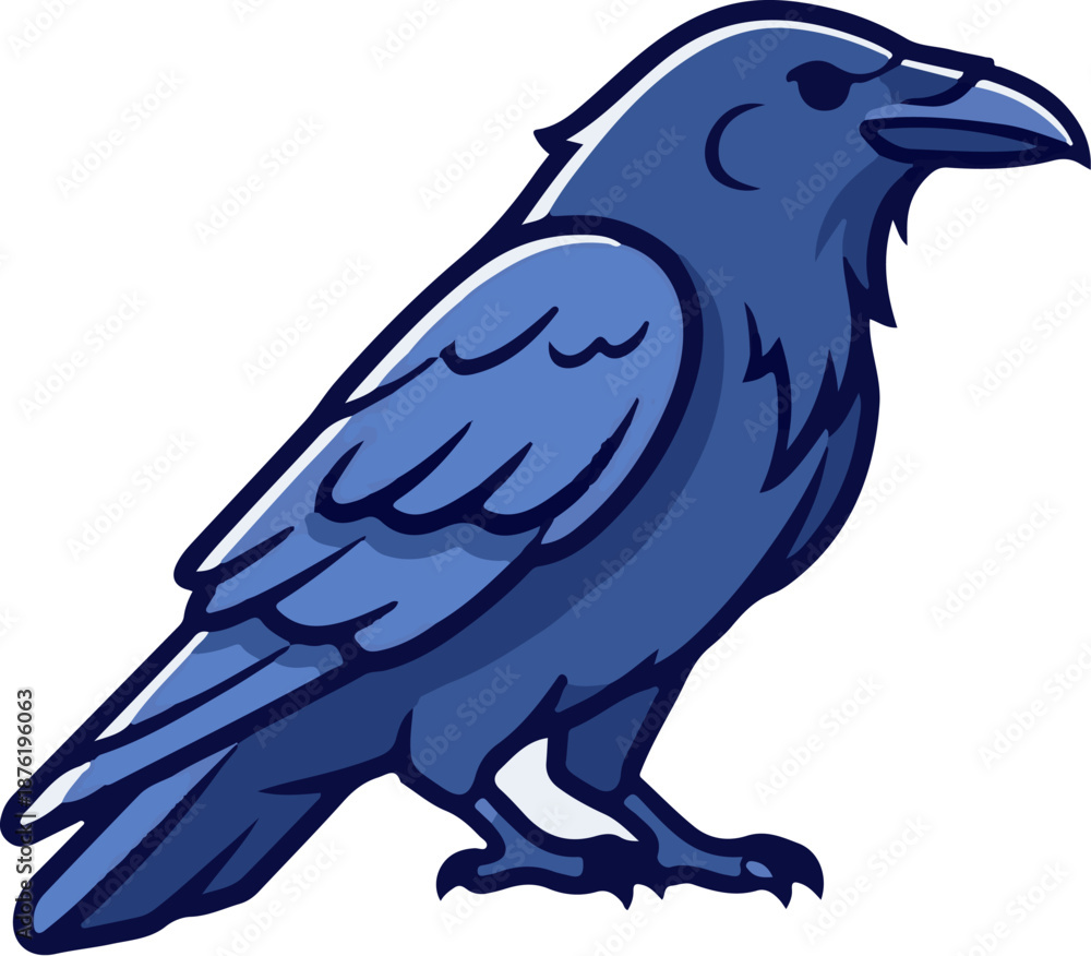 Fototapeta premium Stylized blue bird with sharp beak, standing alert, feathered body, distinct silhouette