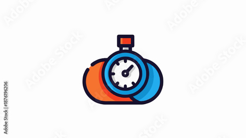 Simple graphic illustration of a stopwatch with orange and blue elements