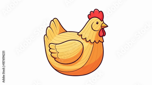 Stylized golden chicken with red comb and wattle, facing right