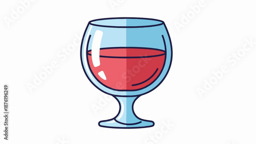 Stylized glass of red liquid with light blue border and stem