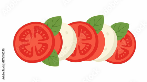 Sliced tomatoes and cheese with basil leaves, a simple, refreshing appetizer