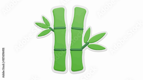 Simple illustration of two green bamboo stalks with attached leaves on a white background