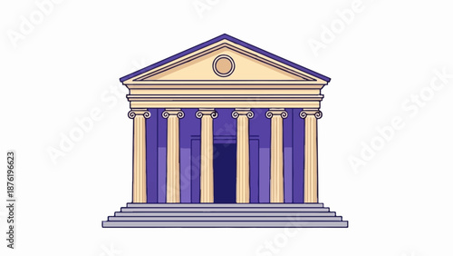 Stylized classical building with columns and a pediment