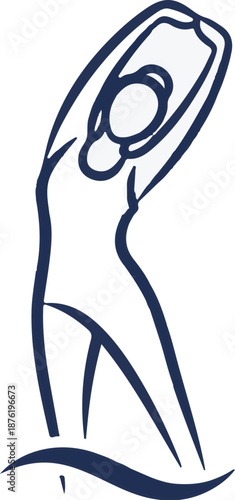 Stylized figure in motion, arms raised, depicting athleticism or dance