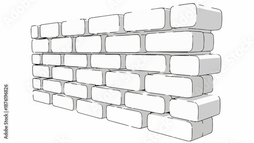Stylized brick wall, white with thick black outlines, grey mortar