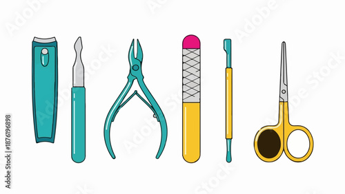 Six grooming tools, including clippers, cuticle pushers, and scissors, displayed against white