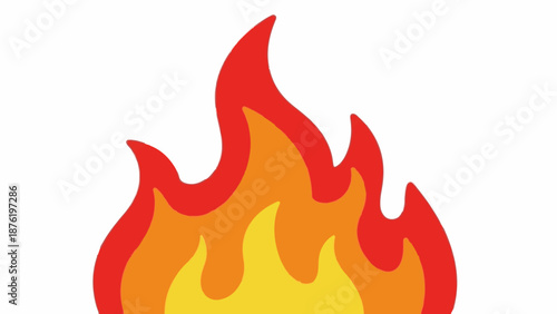 Stylized cartoon flames, a vibrant depiction of fire in red, orange, and yellow hues