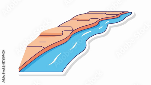 Stylized depiction of a river carving through layered rock formations