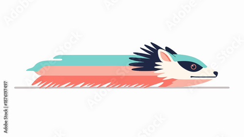 Stylized badger with flowing lines and stripes on a white background