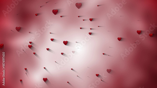 Seamless Romantic Background with Floating 3D Red Hearts