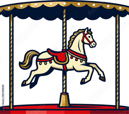 Vibrant Carousel Horse Prancing on Merry-Go-Round Vector Illustration
