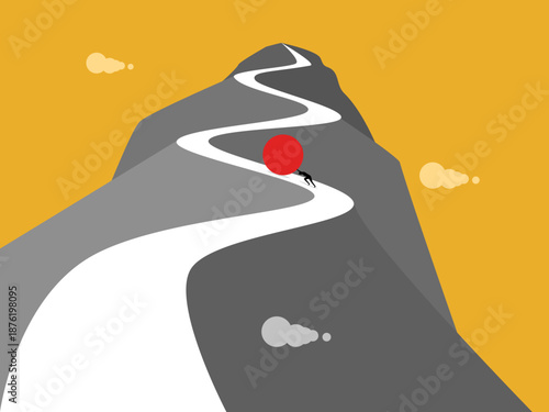 businessman tried to push the rock up the hill.