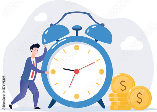 ROI, return on investment or long term investment success, increase in dividends or returns from the costs that have been invested, businessman invests money into big watch to get return profit 