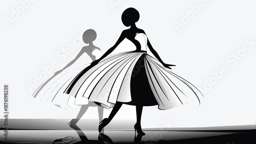 Elegant ballerina in motion with flowing skirt and graceful pose