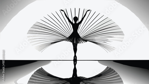 Elegant ballerina in dynamic pose with flowing skirt
