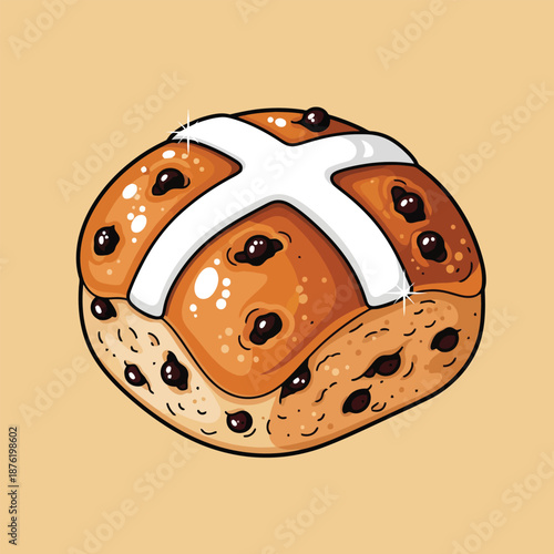 Shiny Cartoon Hot Cross Bun
