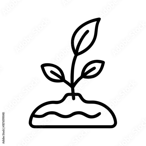 Line art illustration of a sprouting plant with two leaves  