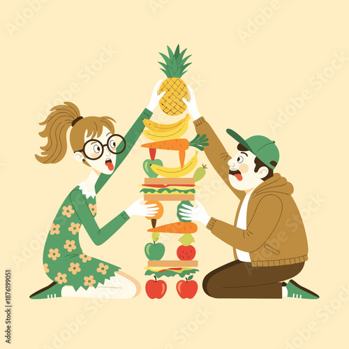 Couple Building a Massive Healthy Food Tower