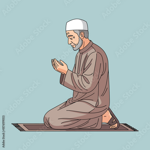 Elderly Muslim Man Praying Making Dua