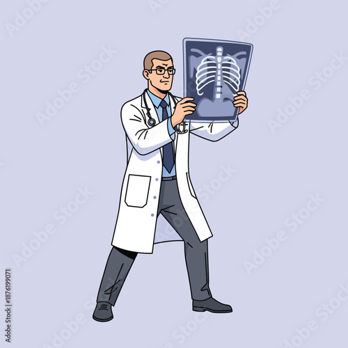 Doctor Holds X Ray Film for Diagnosis