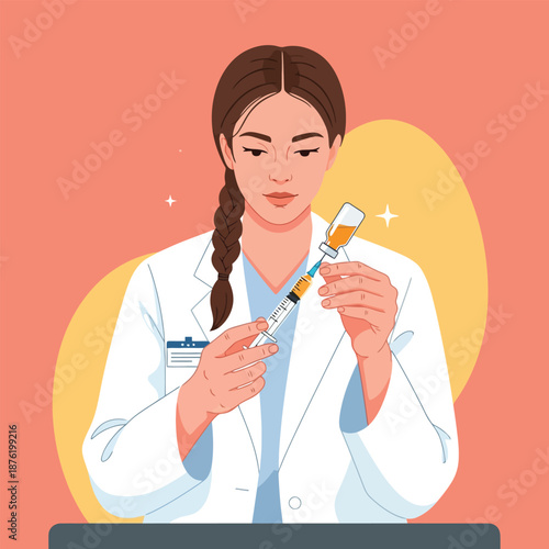 Woman Doctor Preparing a Syringe and Vaccine Vial