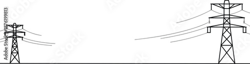 High voltage power lines, electricity transmission towers, energy infrastructure, electrical grid, industrial landscape, power distribution system