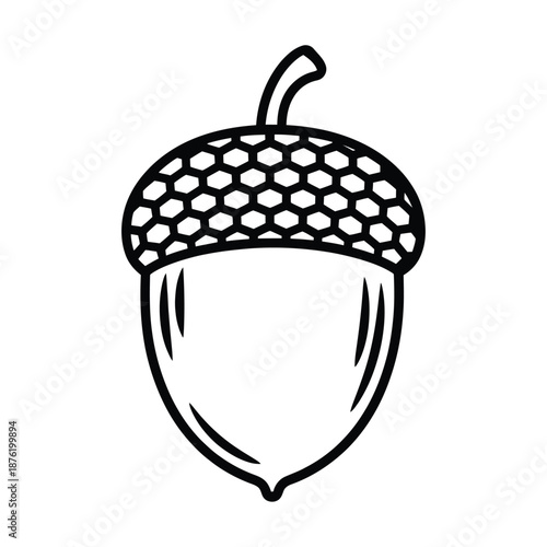 a black and white drawing of an acorn with a stem on top