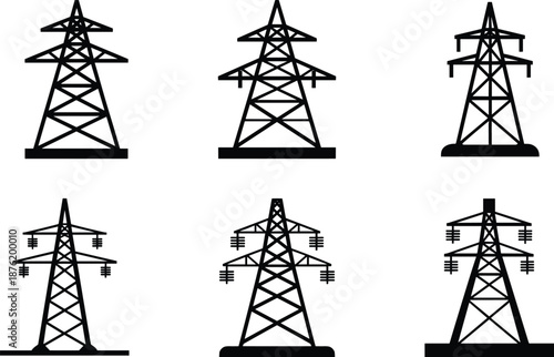 High Voltage Transmission Towers, Power Line Structures, Electrical Grid Infrastructure, Energy Distribution Systems, Industrial Engineering, Utility Network, Electrical Infrastructure