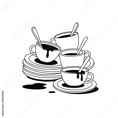 a stack of coffee cups with spoons on top