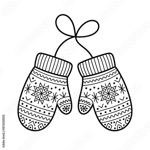 a pair of mittens with snowflakes and patterns on them