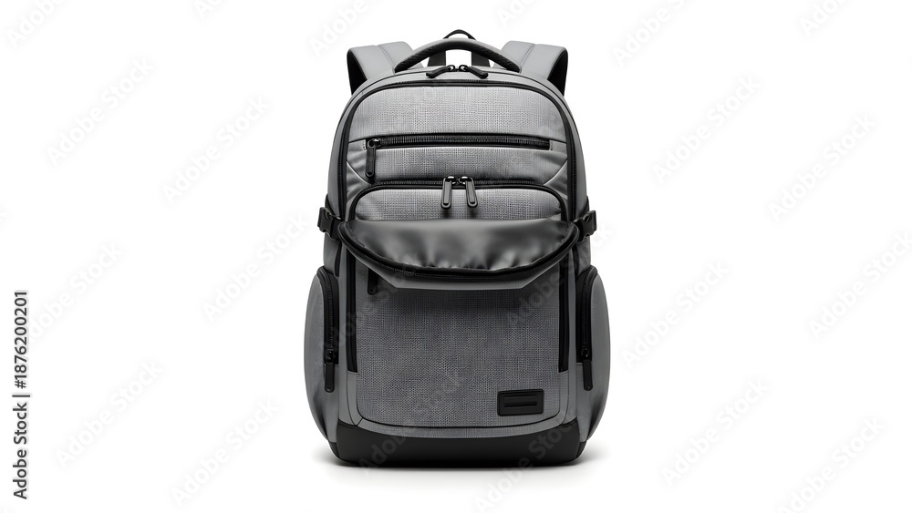 Fototapeta premium Stylish grey backpack with multiple compartments for everyday use