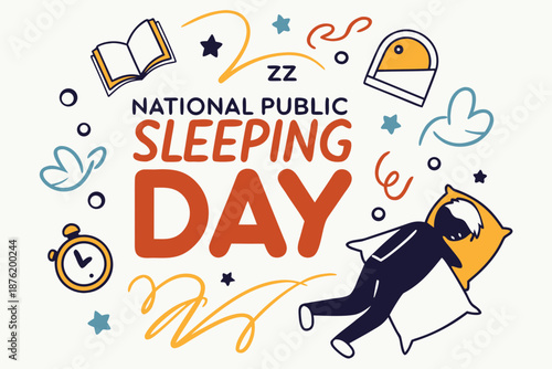 National Public Sleeping Day Vector Illustration, People Napping in Public and Rest Concept Graphic