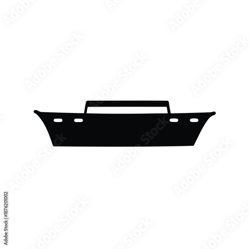 Silhouette of a modern motor yacht with lights on a white background