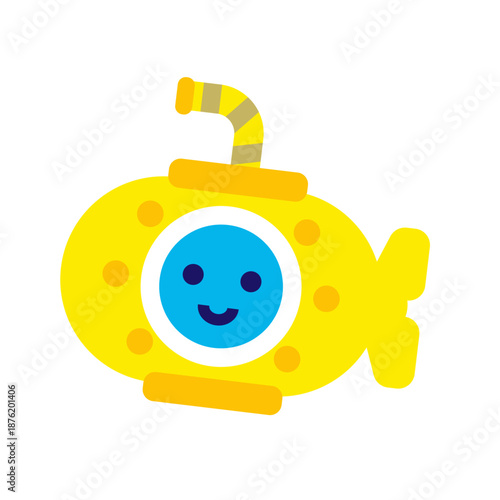 にこにこ顔の黄色い潜水艦のかわいいキャラクターイラスト