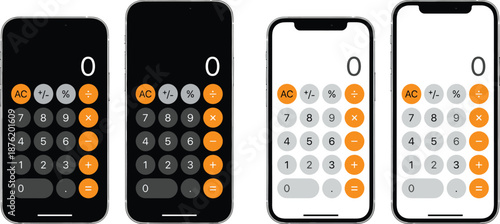 Dark and light mode smartphone calculator app UI comparison with numeric keypad and functional buttons for mobile interface design.