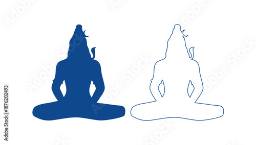 Sacred Black Silhouette of Lord Shiva Yoga Meditation Illustration
