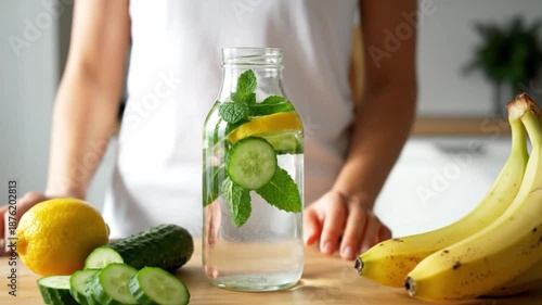 Wallpaper Mural Fresh Detox Water With Cucumber Lemon And Mint In Home Kitchen Torontodigital.ca