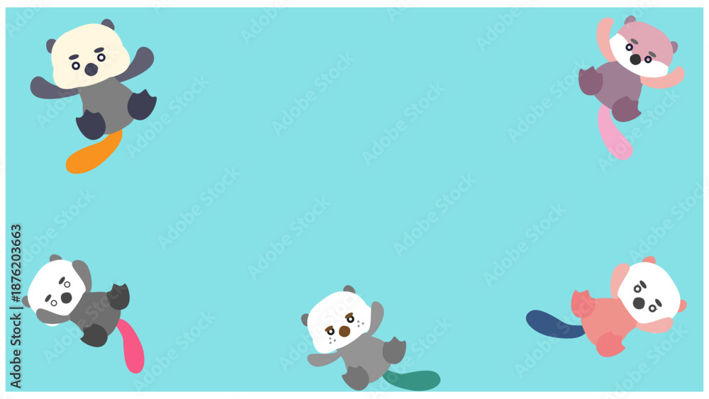Obraz premium いろいろなポーズのラッコが並んだかわいいキャラクターイラストセット