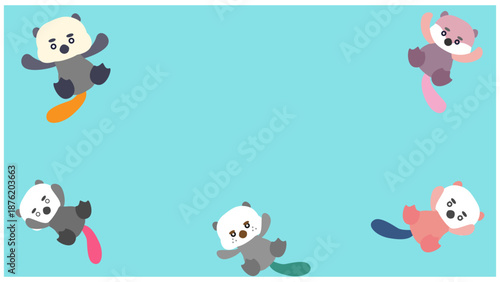 いろいろなポーズのラッコが並んだかわいいキャラクターイラストセット