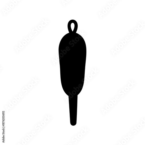 Black silhouette of a fishing float buoy with a hanging loop on white