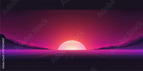 The golden light of a summer morning sunrise glows over the mountain landscape as clouds drift across the blue horizon above the distant sea