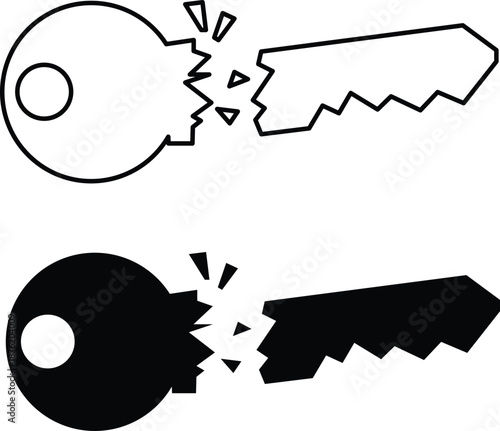 Broken key outline. Broken key sign. flat style.