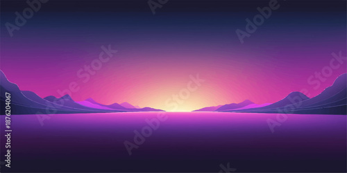 A breathtaking morning view of the sun rising over mountain peaks and the blue sea with clouds reflecting in the water of a misty nature landscape