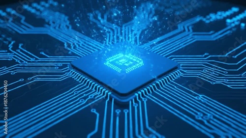 Wallpaper Mural Futuristic AI Microchip with Glowing Digital Circuit Network Torontodigital.ca