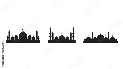 Islamic mosque silhouettes in minimalist style with black color on white background for graphic design